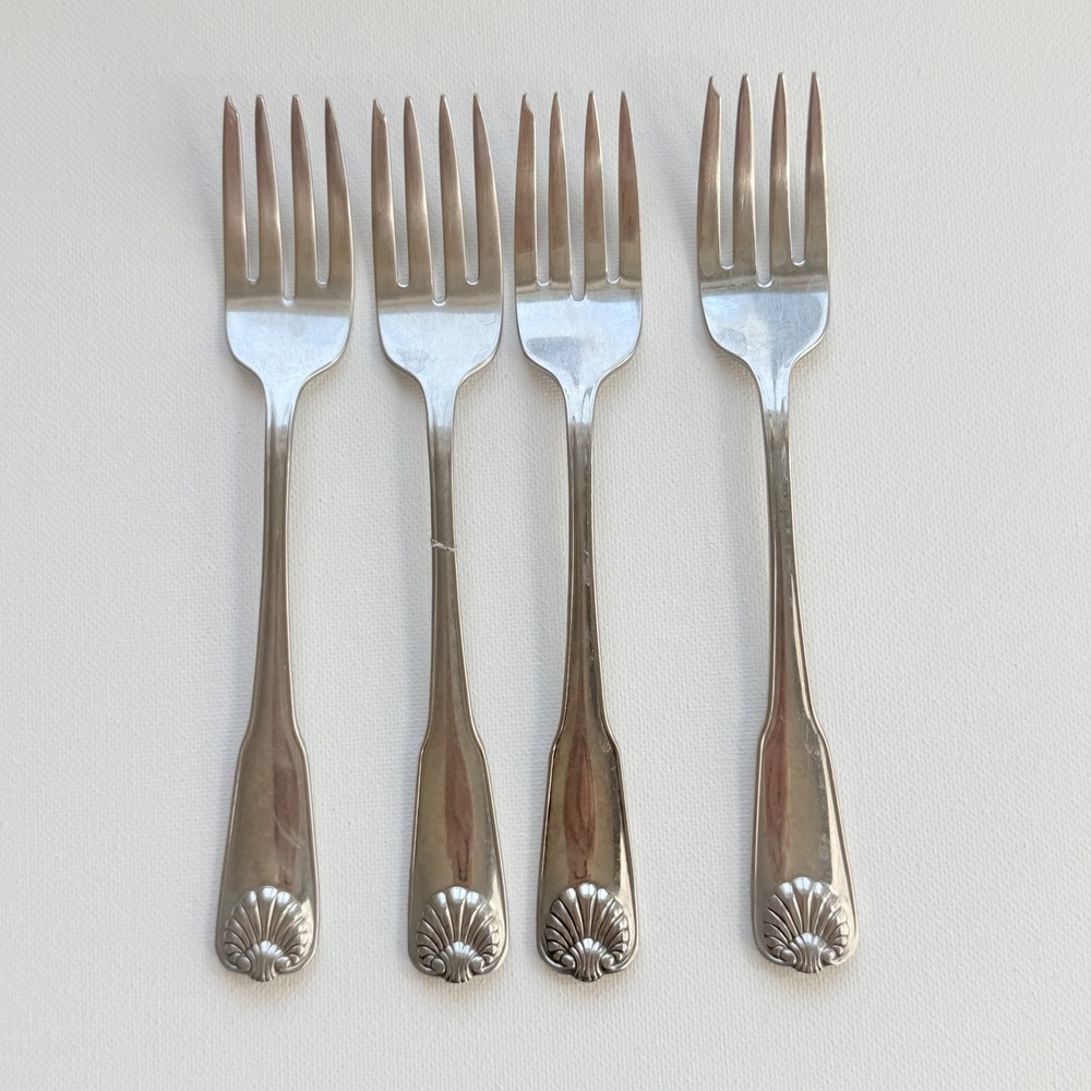 Oneida Salad Forks Unisex 6in Silver Excellent Michelangelo Shell Stainless 4pc